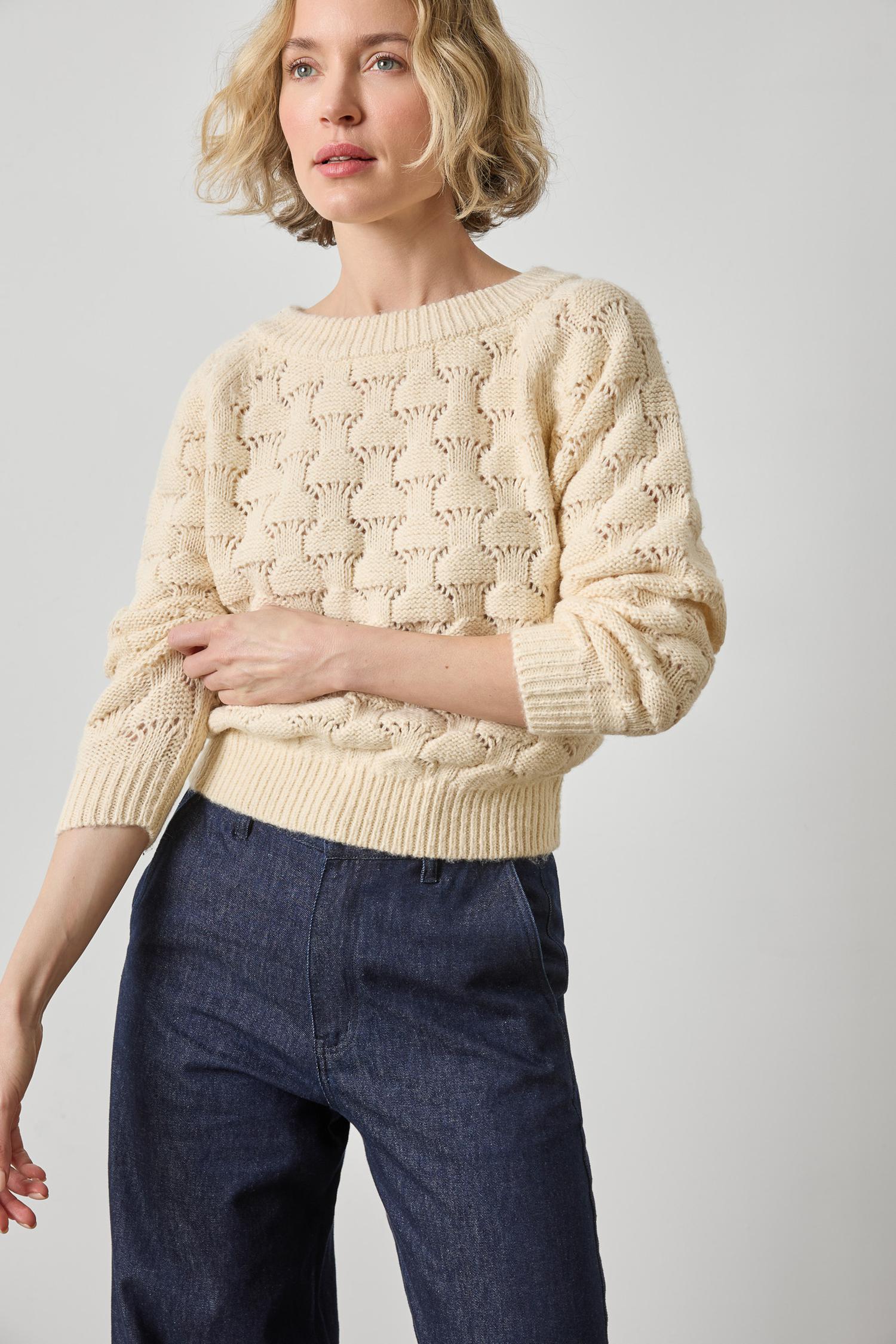 Long Sleeve Ballet Neck Sweater Womens Sweater Winter White A1