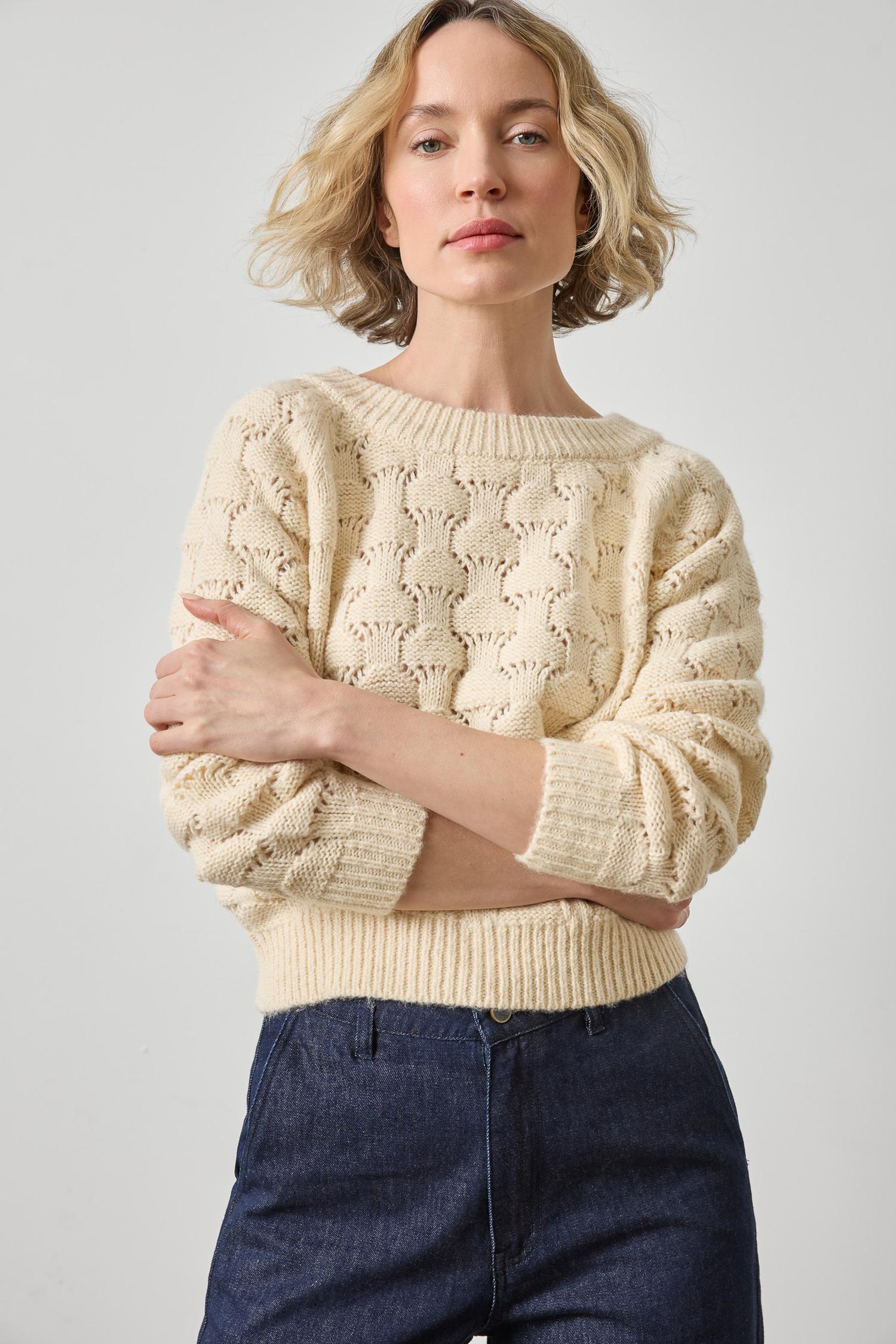 Long Sleeve Ballet Neck Sweater Womens Sweater Winter White A3