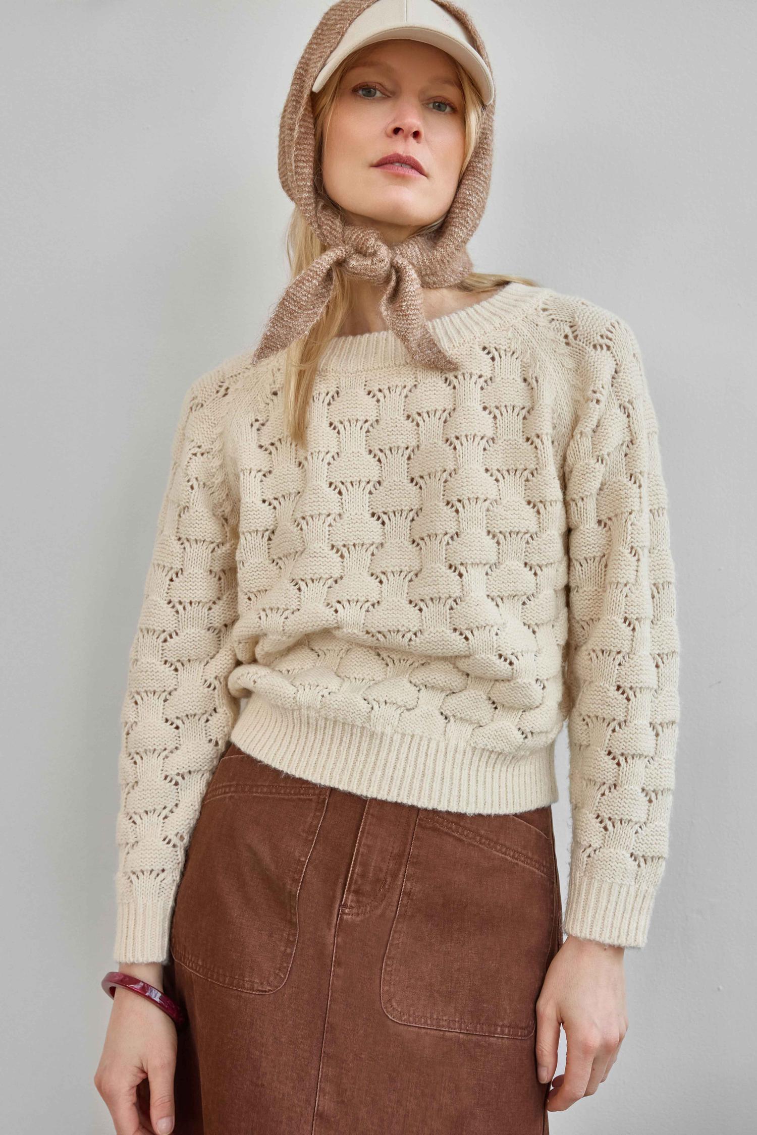 Long Sleeve Ballet Neck Sweater Womens Sweater Winter White C1