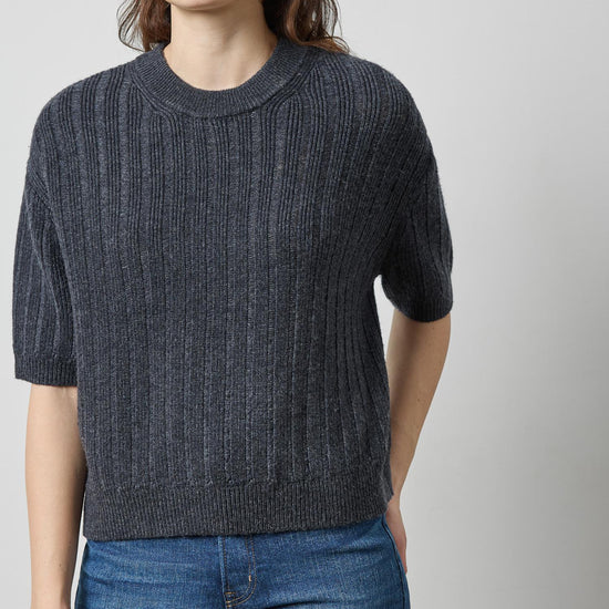 Textured Easy Crewneck Sweater Womens Sweater Charcoal A1