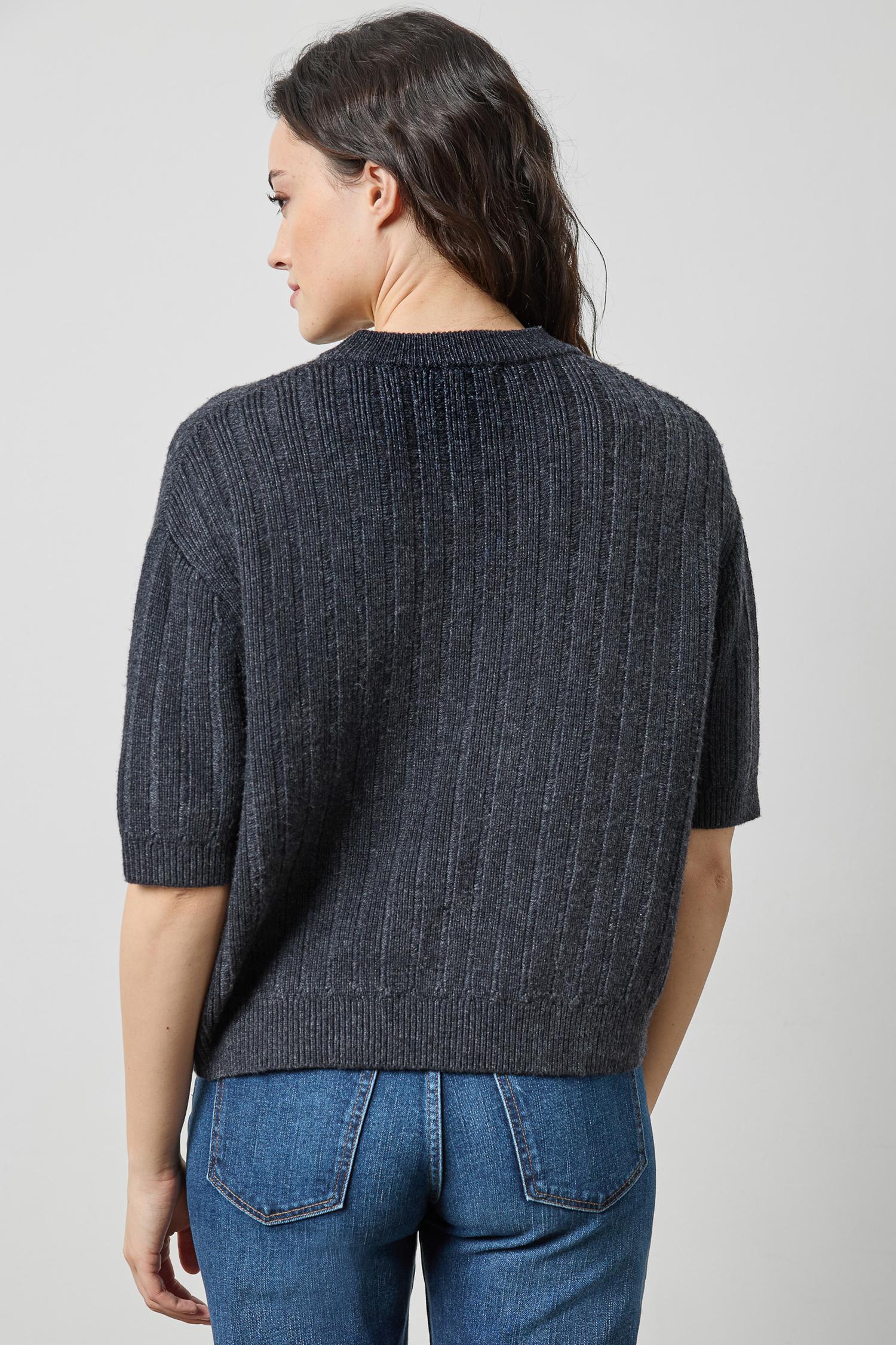 Textured Easy Crewneck Sweater Womens Sweater Charcoal A2