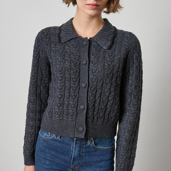 Long Sleeve Polo Cardigan Womens Sweater Charcoal A1
