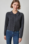 Long Sleeve Polo Cardigan Womens Sweater Charcoal A1