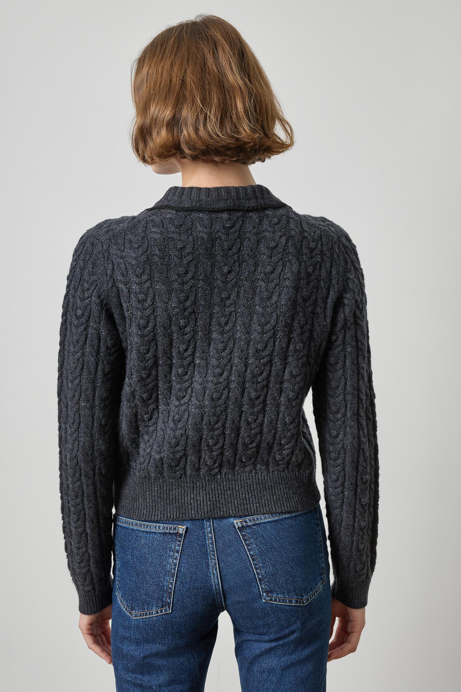 Long Sleeve Polo Cardigan Womens Sweater Charcoal A2