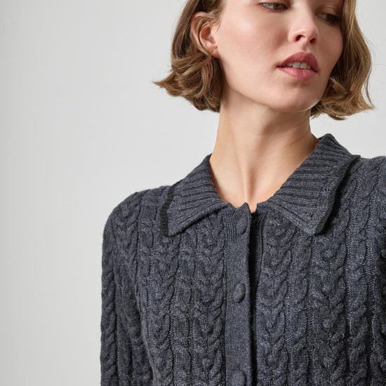 Long Sleeve Polo Cardigan Womens Sweater Charcoal A3