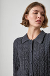 Long Sleeve Polo Cardigan Womens Sweater Charcoal A3