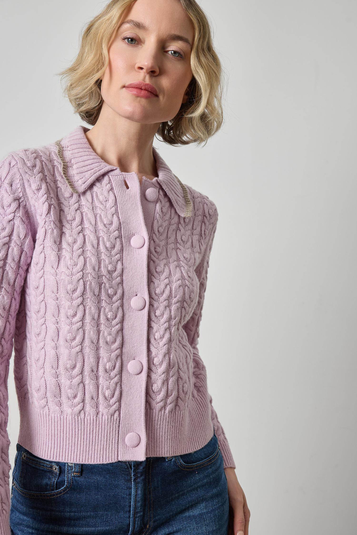 Long Sleeve Polo Cardigan Womens Sweater Sugarplum A3