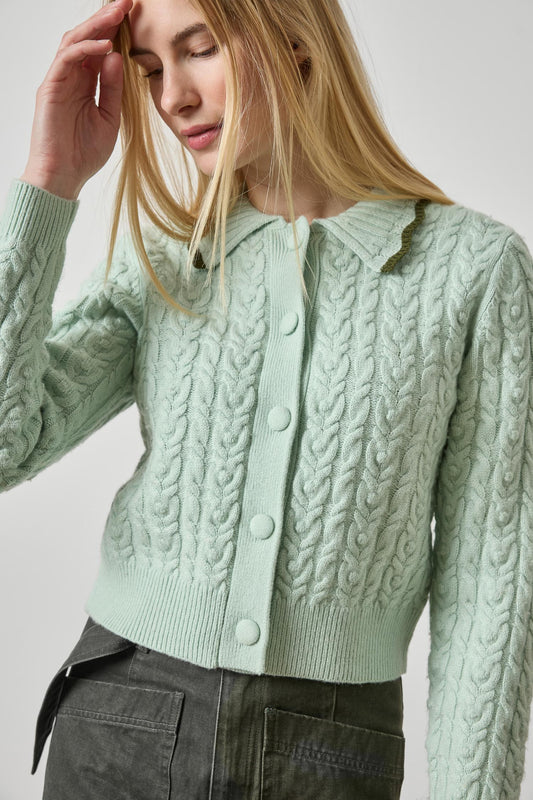 Long Sleeve Polo Cardigan Womens Sweater Winter Mint A1