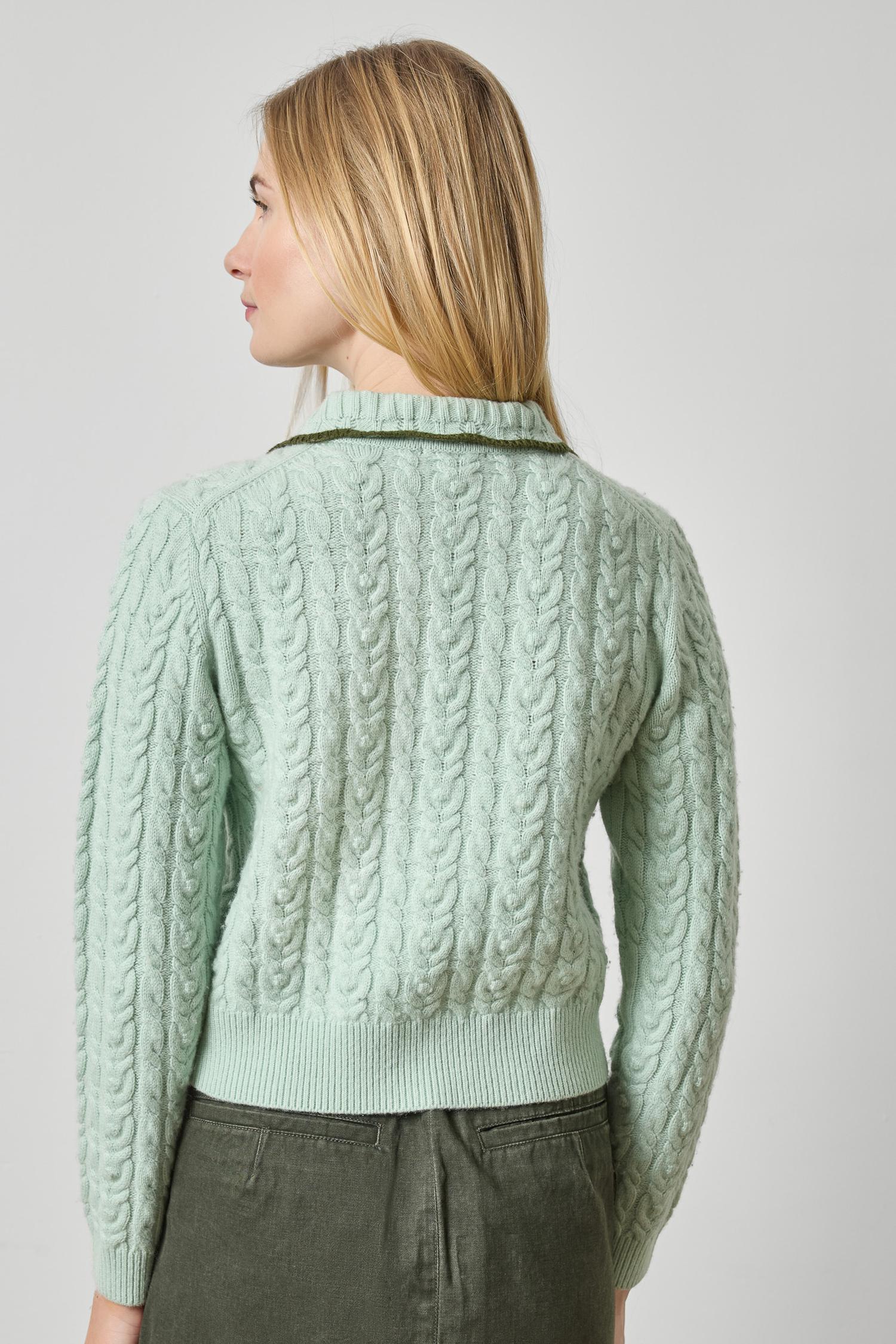 Long Sleeve Polo Cardigan Womens Sweater Winter Mint A2