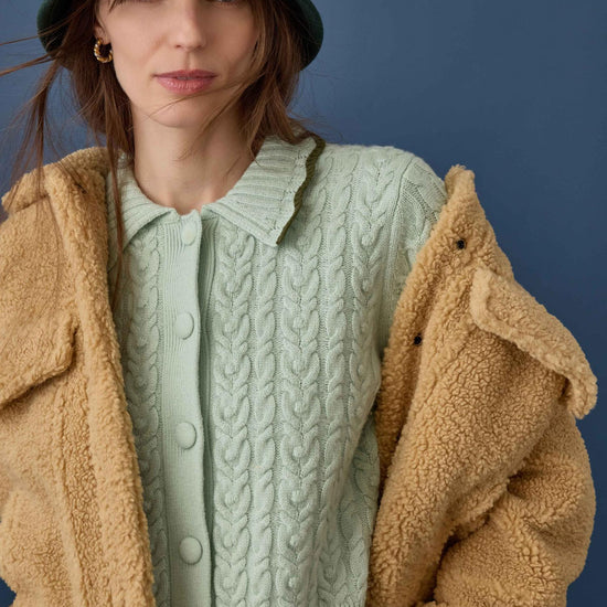 Long Sleeve Polo Cardigan Womens Sweater Winter Mint C1