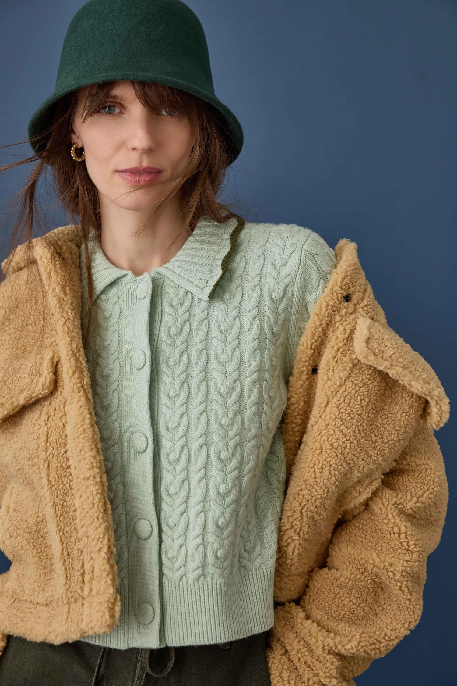 Long Sleeve Polo Cardigan Womens Sweater Winter Mint C1