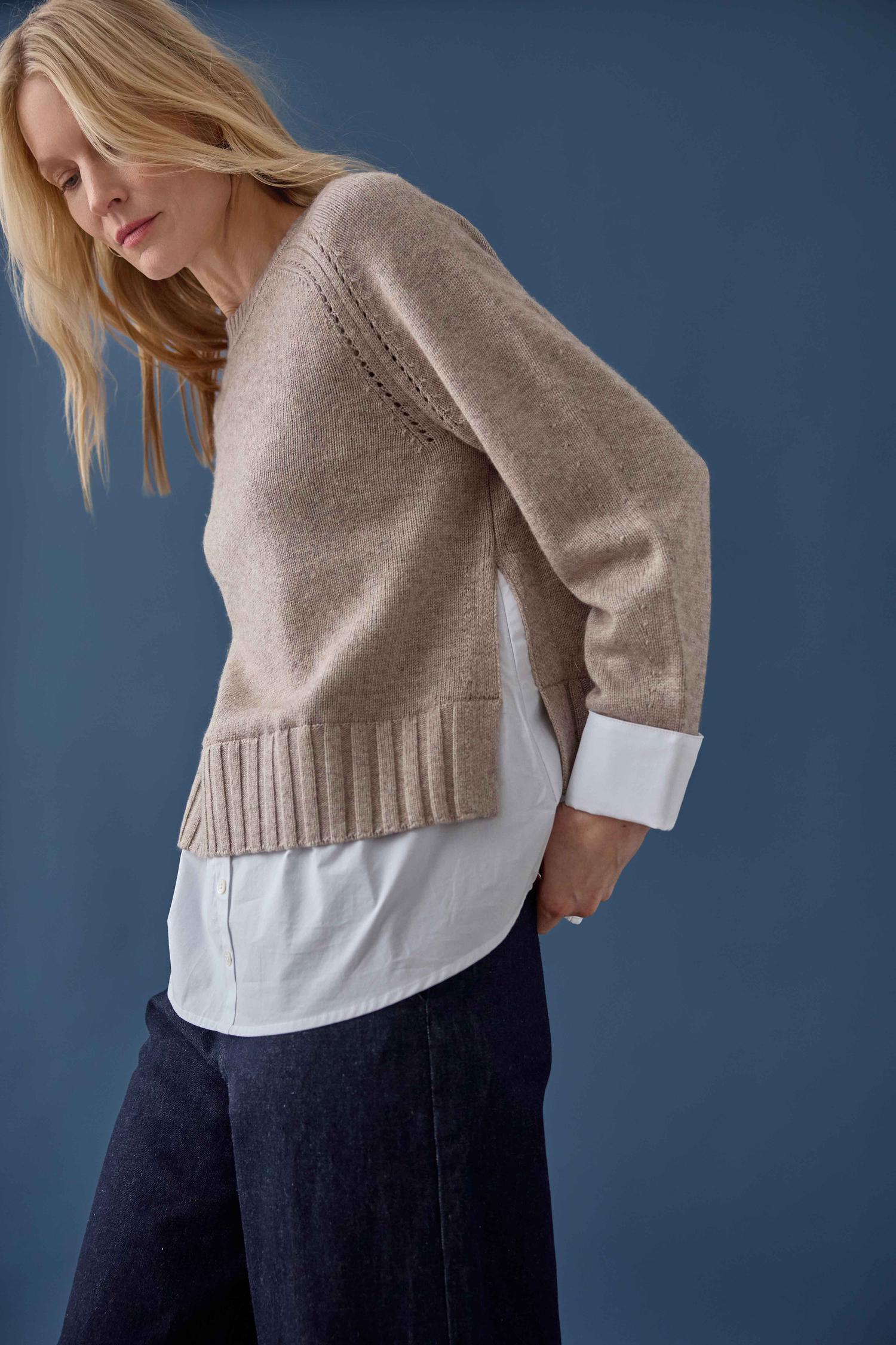 Mixed Media Crewneck Sweater Womens Sweater Birch C1
