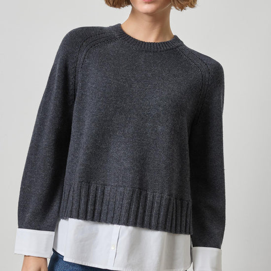 Mixed Media Crewneck Sweater Womens Sweater Charcoal A1