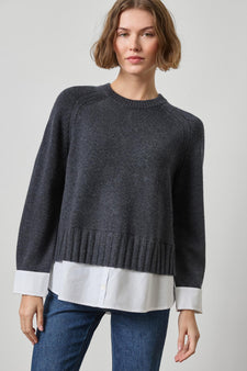 Mixed Media Crewneck Sweater Womens Sweater Charcoal A1