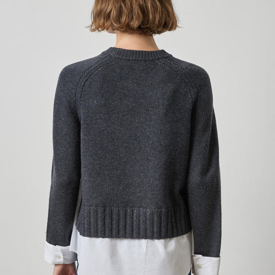 Mixed Media Crewneck Sweater Womens Sweater Charcoal A2