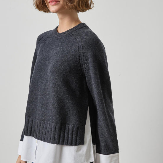 Mixed Media Crewneck Sweater Womens Sweater Charcoal A3