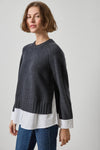 Mixed Media Crewneck Sweater Womens Sweater Charcoal A3