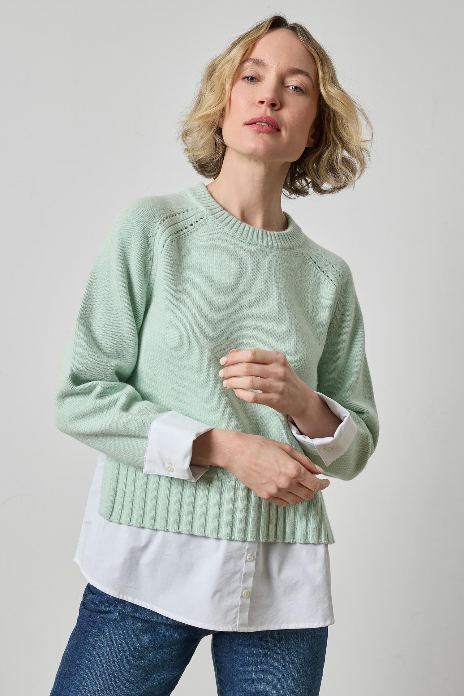 Mixed Media Crewneck Sweater Womens Sweater Winter Mint A1