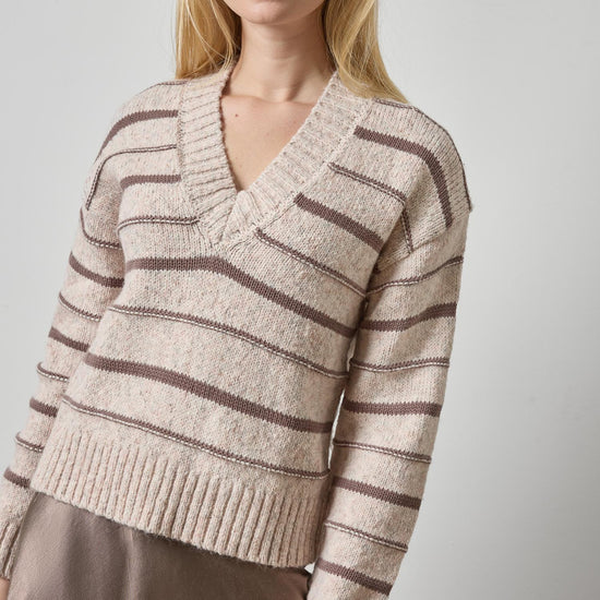 Multi Stripe V-Neck Sweater Womens Sweater Gardenia Stripe A1
