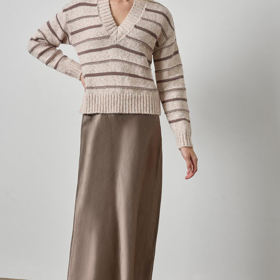 Multi Stripe V-Neck Sweater Womens Sweater Gardenia Stripe A3