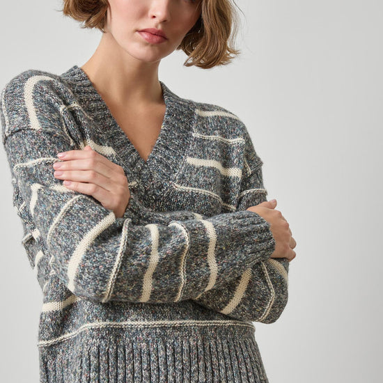 Multi Stripe V-Neck Sweater Womens Sweater Shadow Stripe A1