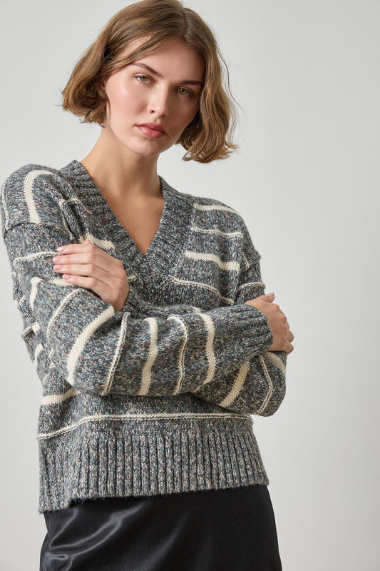 Multi Stripe V-Neck Sweater Womens Sweater Shadow Stripe A1