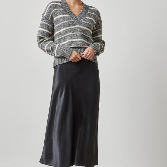 Multi Stripe V-Neck Sweater Womens Sweater Shadow Stripe A3