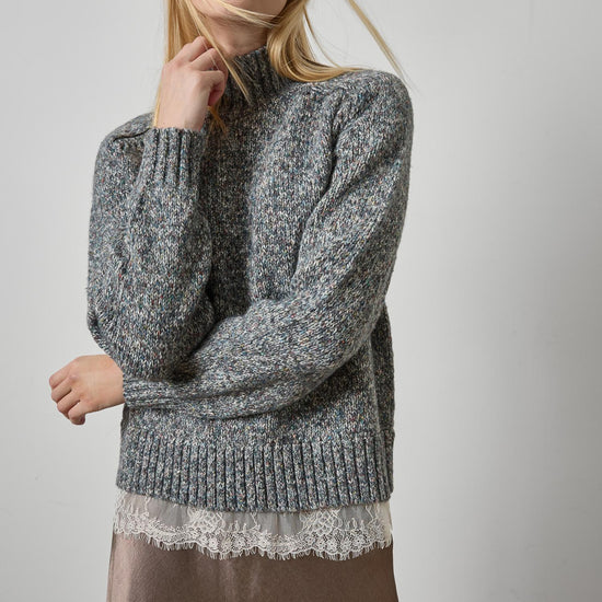 Lace Trim Pullover Sweater Womens Sweater Shadow A1