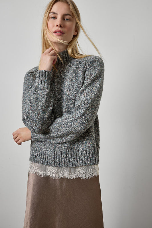 Lace Trim Pullover Sweater Womens Sweater Shadow A1