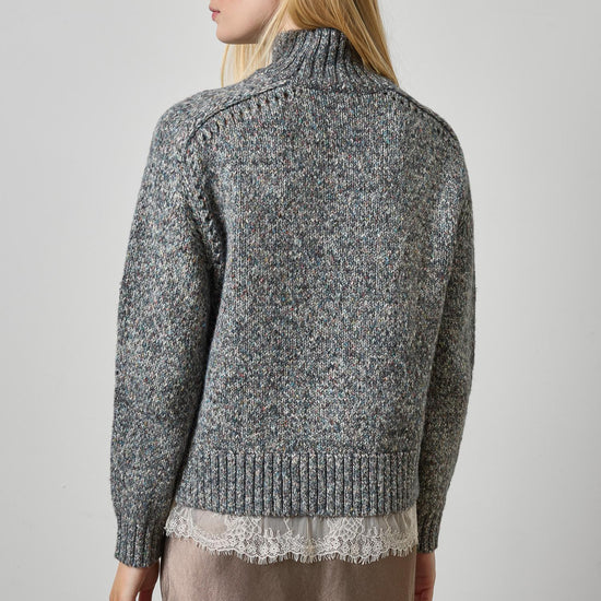 Lace Trim Pullover Sweater Womens Sweater Shadow A2