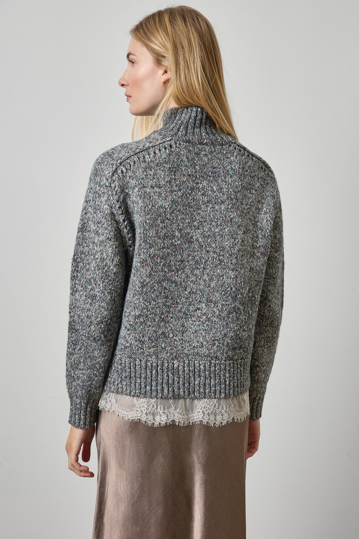 Lace Trim Pullover Sweater Womens Sweater Shadow A2