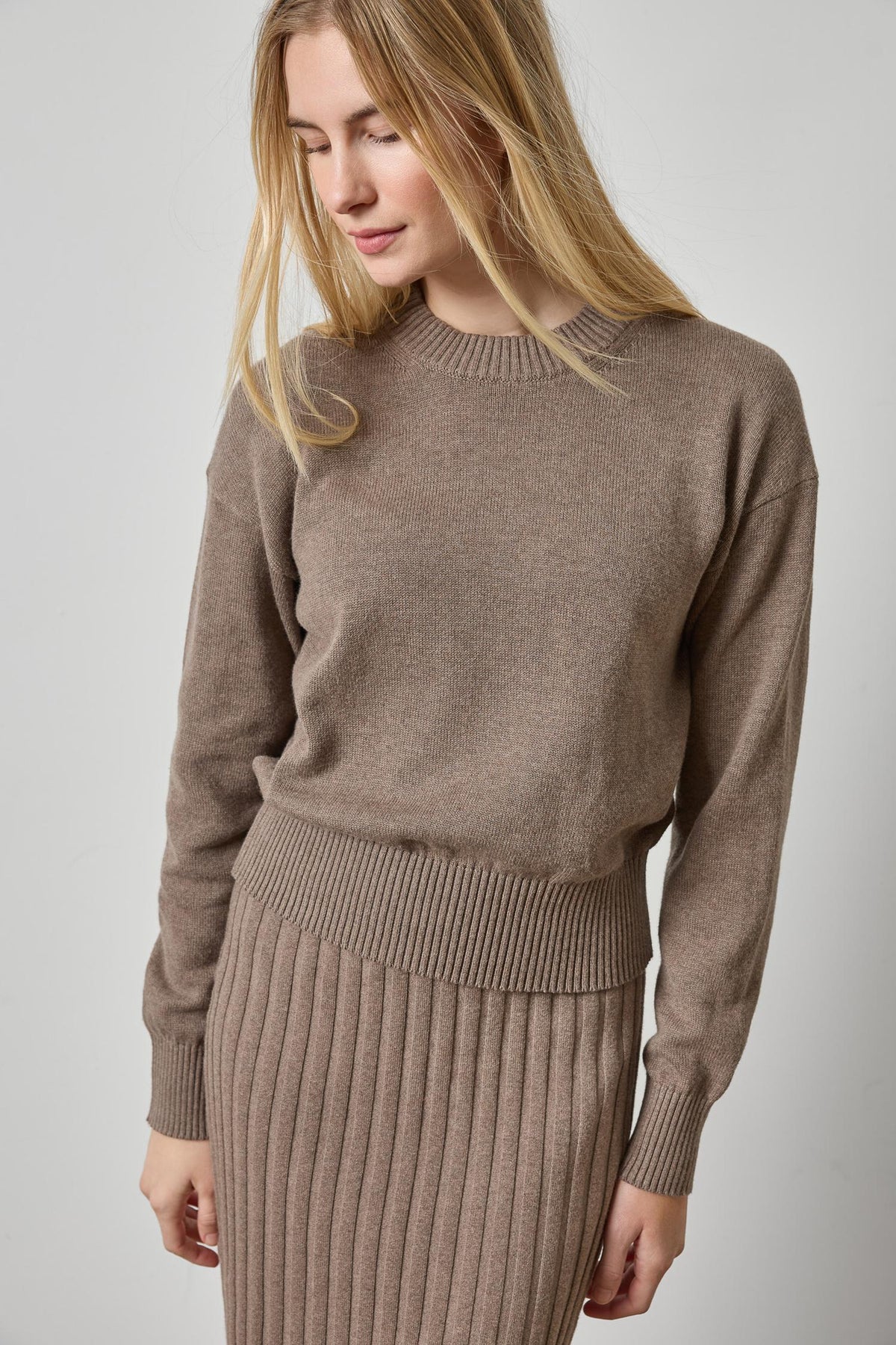 Relaxed Crewneck Sweater Womens Sweater Mink A1