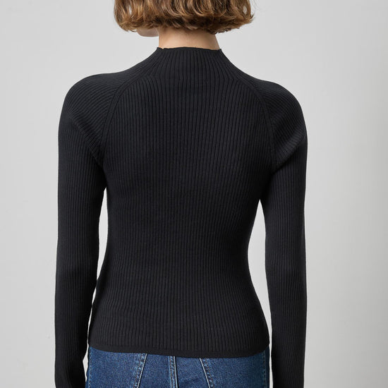 Button Neck Sweater Womens Sweater Black A2