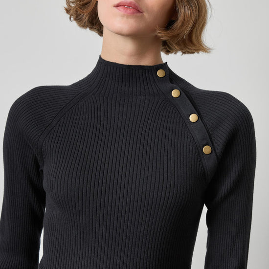 Button Neck Sweater Womens Sweater Black A3