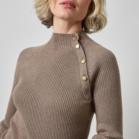 Button Neck Sweater Womens Sweater Mink A1