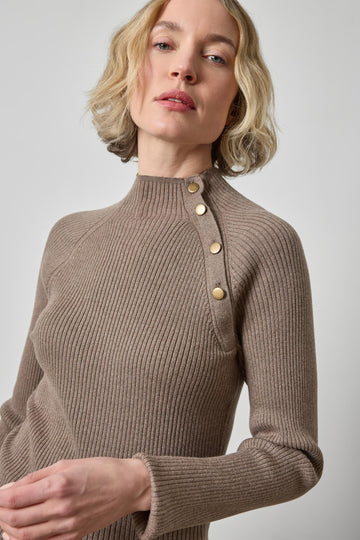 Button Neck Sweater Womens Sweater Mink A1