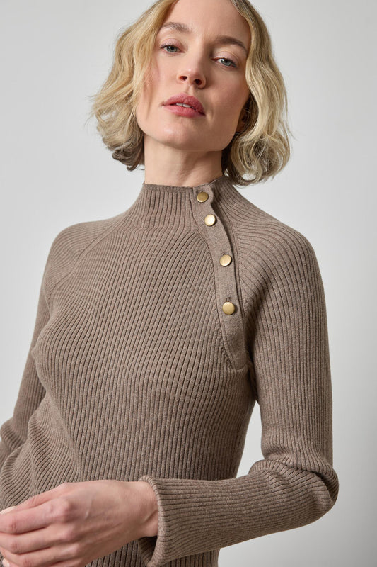 Button Neck Sweater Womens Sweater Mink A1