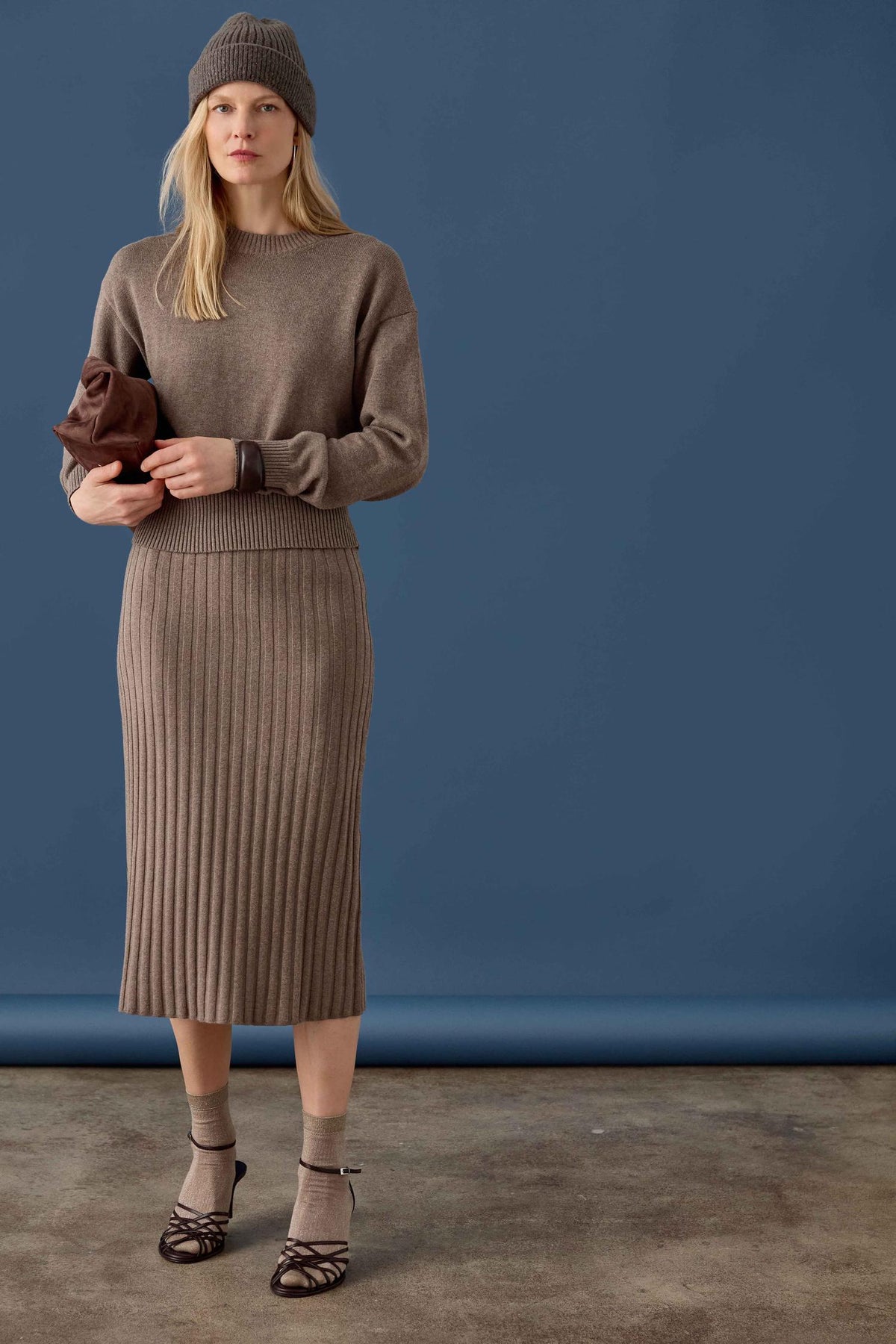Rib Sweater Skirt Womens Skirt Mink C1