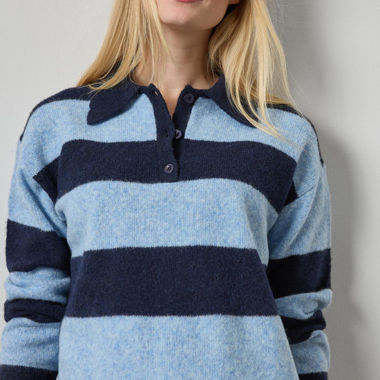 Striped Polo Sweater Womens Sweater Clearwater Stripe A1