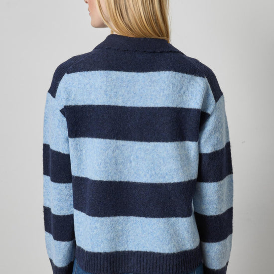 Striped Polo Sweater Womens Sweater Clearwater Stripe A2