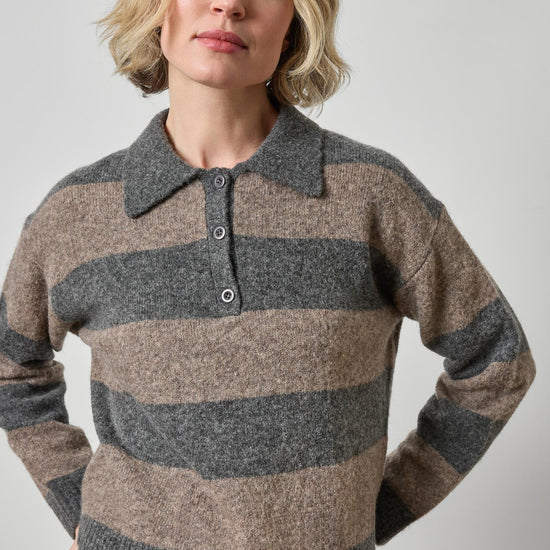 Striped Polo Sweater Womens Sweater Graphite Stripe A1