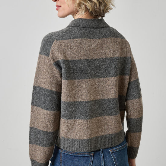 Striped Polo Sweater Womens Sweater Graphite Stripe A2