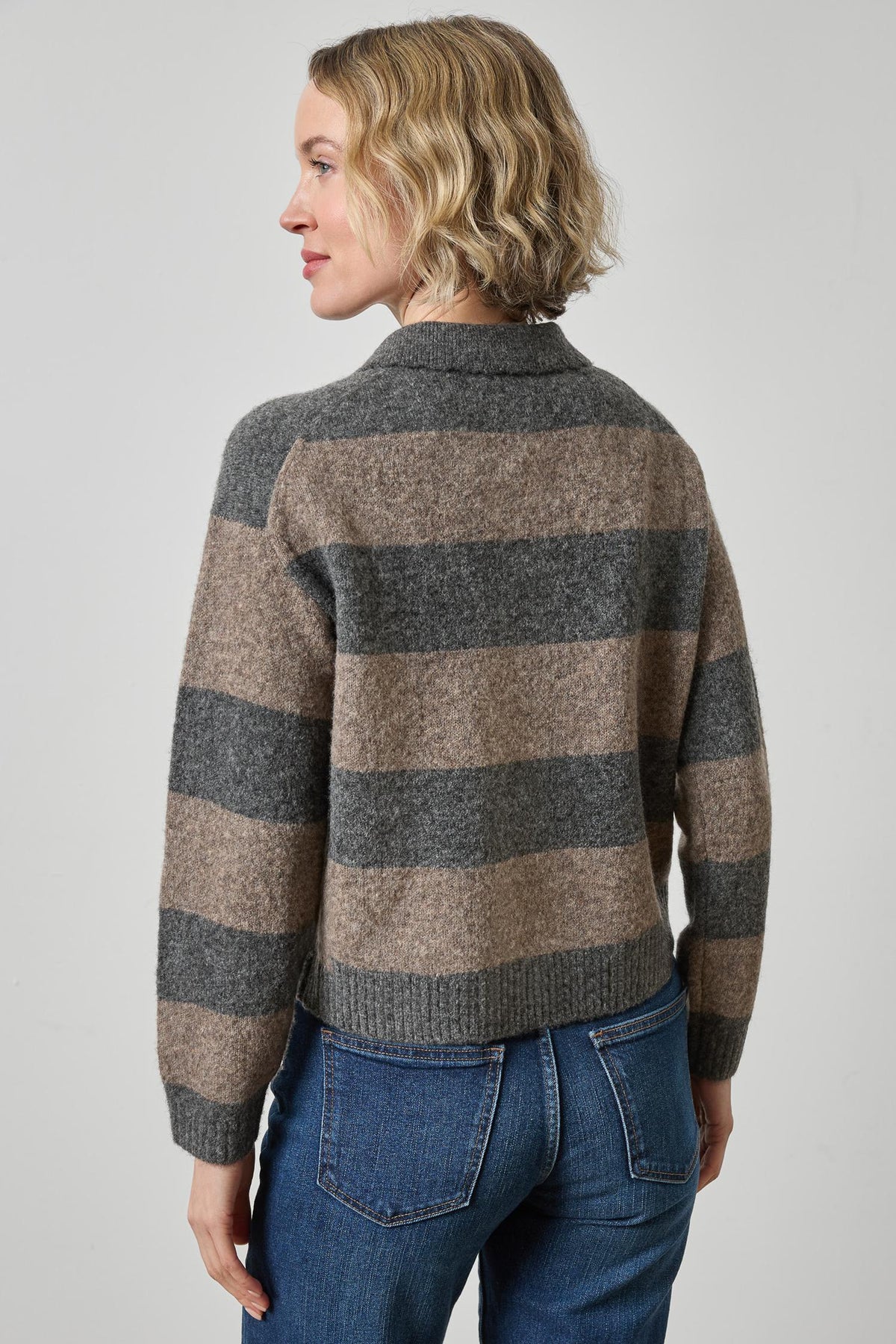 Striped Polo Sweater Womens Sweater Graphite Stripe A2