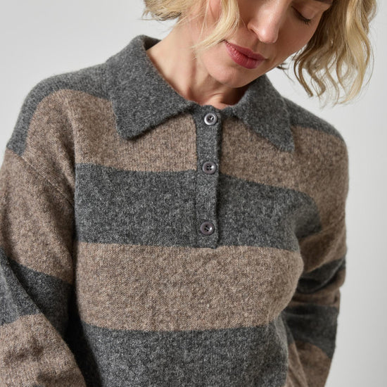 Striped Polo Sweater Womens Sweater Graphite Stripe A3
