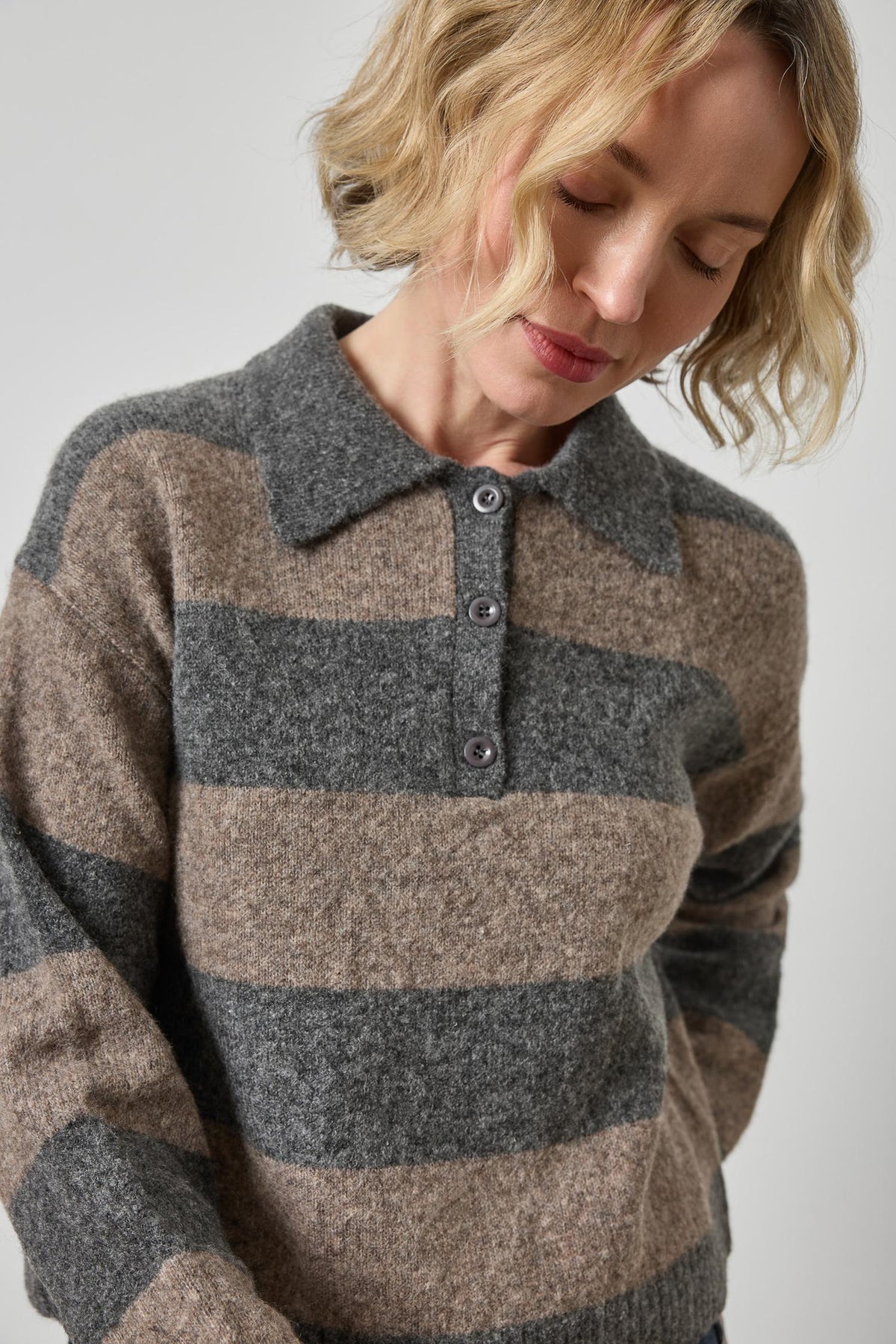 Striped Polo Sweater Womens Sweater Graphite Stripe A3