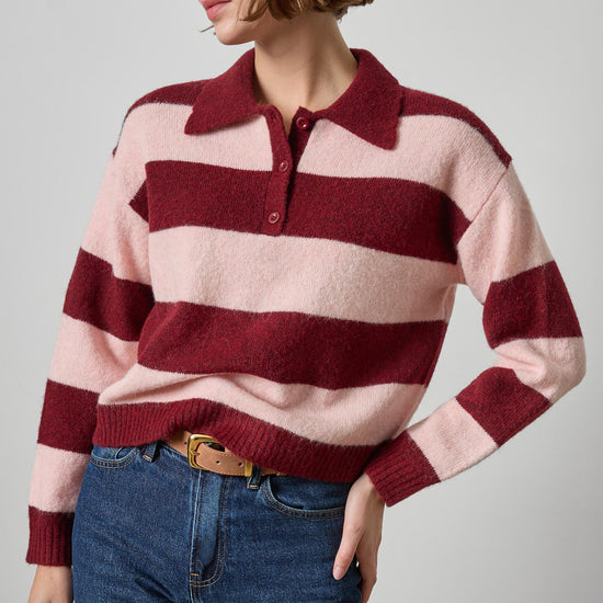 Striped Polo Sweater Womens Sweater Port Stripe A1