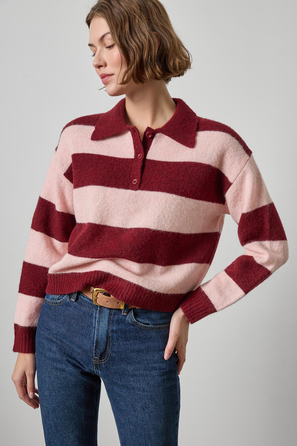 Striped Polo Sweater Womens Sweater Port Stripe A1