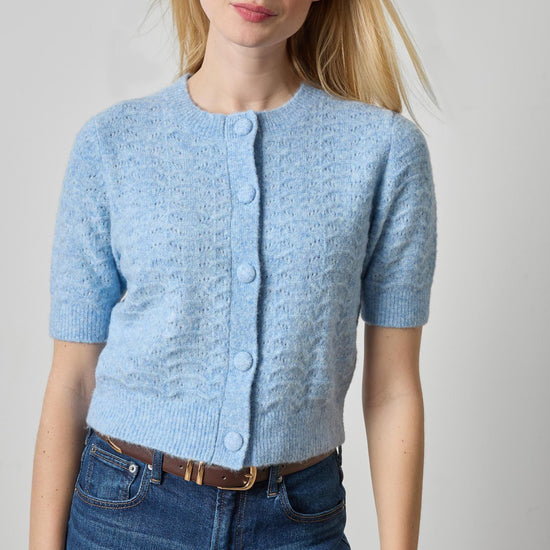 Short Sleeve Crewneck Cardigan Womens Sweater Clearwater A1