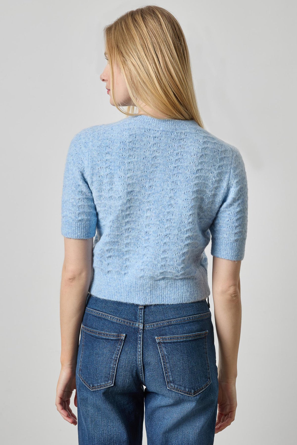 Short Sleeve Crewneck Cardigan Womens Sweater Clearwater A2