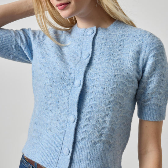 Short Sleeve Crewneck Cardigan Womens Sweater Clearwater A3